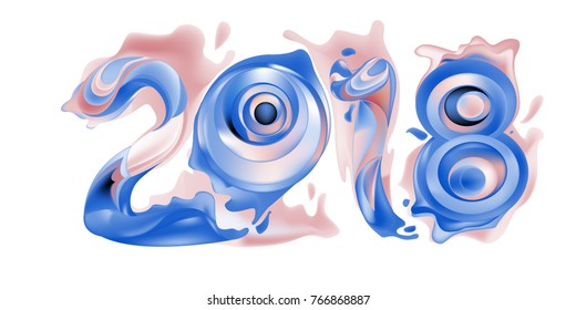 2018 New Year on the background of a colorful liquid acrylic paint vector design element for presentations, flyers, leaflets, postcards and posters. 