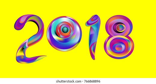 2018 New Year on the background of a colorful liquid acrylic paint vector design element for presentations, flyers, leaflets, postcards and posters. 