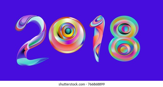2018 New Year on the background of a colorful liquid acrylic paint vector design element for presentations, flyers, leaflets, postcards and posters. 