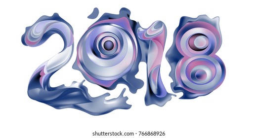 2018 New Year on the background of a colorful liquid acrylic paint vector design element for presentations, flyers, leaflets, postcards and posters. 