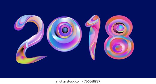 2018 New Year on the background of a colorful liquid acrylic paint vector design element for presentations, flyers, leaflets, postcards and posters. 