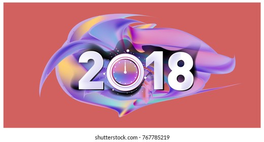 2018 New Year on the background of a colorful acrylic paint 3d design element for presentations, flyers, leaflets, postcards and posters. Vector illustration EPS10