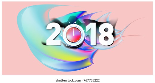 2018 New Year on the background of a colorful acrylic paint 3d design element for presentations, flyers, leaflets, postcards and posters. Vector illustration EPS10