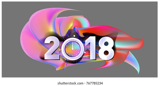 2018 New Year on the background of a colorful acrylic paint 3d design element for presentations, flyers, leaflets, postcards and posters. Vector illustration EPS10