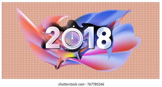 2018 New Year on the background of a colorful acrylic paint 3d design element for presentations, flyers, leaflets, postcards and posters. Vector illustration EPS10