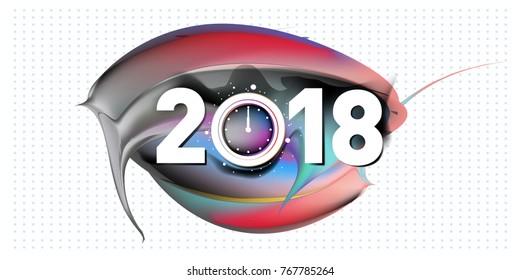2018 New Year on the background of a colorful acrylic paint 3d design element for presentations, flyers, leaflets, postcards and posters. Vector illustration EPS10