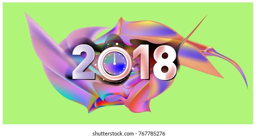 2018 New Year on the background of a colorful acrylic paint 3d design element for presentations, flyers, leaflets, postcards and posters. Vector illustration EPS10