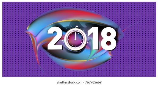 2018 New Year on the background of a colorful acrylic paint 3d design element for presentations, flyers, leaflets, postcards and posters. Vector illustration EPS10