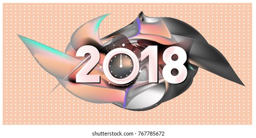 2018 New Year on the background of a colorful acrylic paint 3d design element for presentations, flyers, leaflets, postcards and posters. Vector illustration EPS10