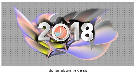 2018 New Year on the background of a colorful acrylic paint 3d design element for presentations, flyers, leaflets, postcards and posters. Vector illustration EPS10