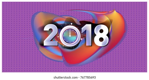 2018 New Year on the background of a colorful acrylic paint 3d design element for presentations, flyers, leaflets, postcards and posters. Vector illustration EPS10