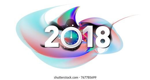 2018 New Year on the background of a colorful acrylic paint 3d design element for presentations, flyers, leaflets, postcards and posters. Vector illustration EPS10