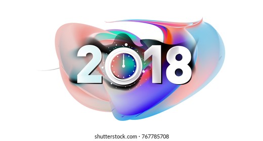 2018 New Year on the background of a colorful acrylic paint 3d design element for presentations, flyers, leaflets, postcards and posters. Vector illustration EPS10