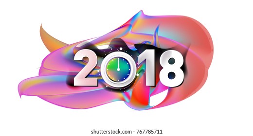 2018 New Year on the background of a colorful acrylic paint 3d design element for presentations, flyers, leaflets, postcards and posters. Vector illustration EPS10