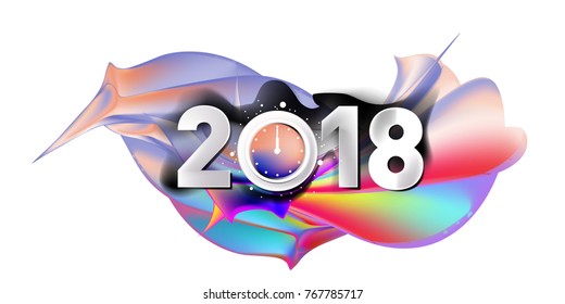 2018 New Year on the background of a colorful acrylic paint 3d design element for presentations, flyers, leaflets, postcards and posters. Vector illustration EPS10