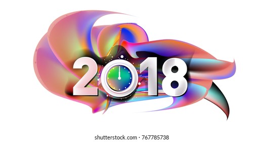 2018 New Year on the background of a colorful acrylic paint 3d design element for presentations, flyers, leaflets, postcards and posters. Vector illustration EPS10