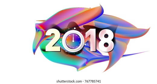 2018 New Year on the background of a colorful acrylic paint 3d design element for presentations, flyers, leaflets, postcards and posters. Vector illustration EPS10