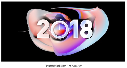 2018 New Year on the background of a colorful acrylic paint 3d design element for presentations, flyers, leaflets, postcards and posters. Vector illustration EPS10