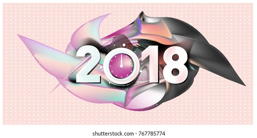 2018 New Year on the background of a colorful acrylic paint 3d design element for presentations, flyers, leaflets, postcards and posters. Vector illustration EPS10
