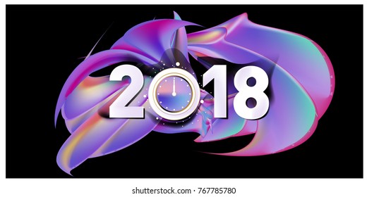 2018 New Year on the background of a colorful acrylic paint 3d design element for presentations, flyers, leaflets, postcards and posters. Vector illustration EPS10