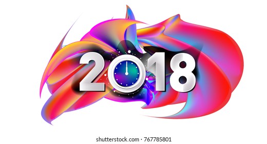 2018 New Year on the background of a colorful acrylic paint 3d design element for presentations, flyers, leaflets, postcards and posters. Vector illustration EPS10