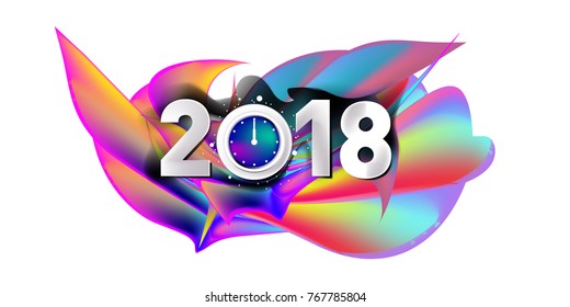 2018 New Year on the background of a colorful acrylic paint 3d design element for presentations, flyers, leaflets, postcards and posters. Vector illustration EPS10