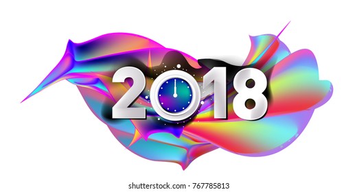 2018 New Year on the background of a colorful acrylic paint 3d design element for presentations, flyers, leaflets, postcards and posters. Vector illustration EPS10