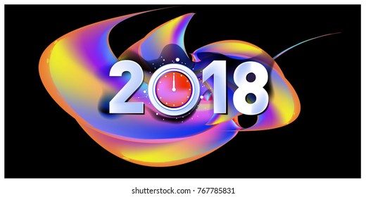 2018 New Year on the background of a colorful acrylic paint 3d design element for presentations, flyers, leaflets, postcards and posters. Vector illustration EPS10