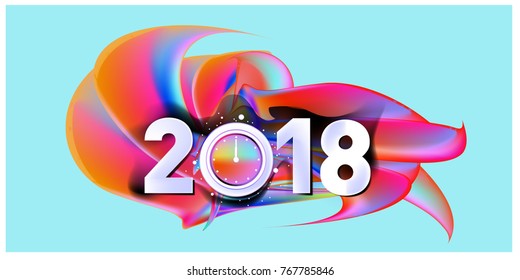 2018 New Year on the background of a colorful acrylic paint 3d design element for presentations, flyers, leaflets, postcards and posters. Vector illustration EPS10