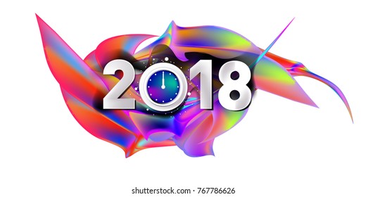 2018 New Year on the background of a colorful acrylic paint 3d design element for presentations, flyers, leaflets, postcards and posters. Vector illustration EPS10