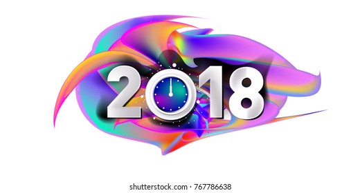 2018 New Year on the background of a colorful acrylic paint 3d design element for presentations, flyers, leaflets, postcards and posters. Vector illustration EPS10
