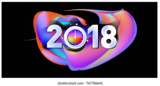 2018 New Year on the background of a colorful acrylic paint 3d design element for presentations, flyers, leaflets, postcards and posters. Vector illustration EPS10