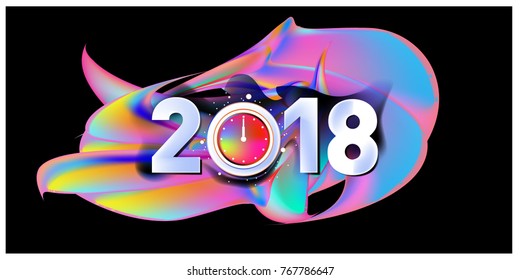 2018 New Year on the background of a colorful acrylic paint 3d design element for presentations, flyers, leaflets, postcards and posters. Vector illustration EPS10