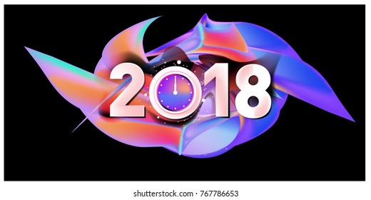 2018 New Year on the background of a colorful acrylic paint 3d design element for presentations, flyers, leaflets, postcards and posters. Vector illustration EPS10