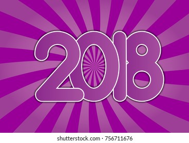 2018 New Year on Purple spiral, radial background. Vector illustration