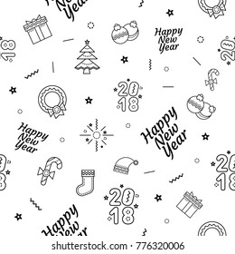 2018 New Year Pattern. Monochrome and Seamless Elegant Pattern. 