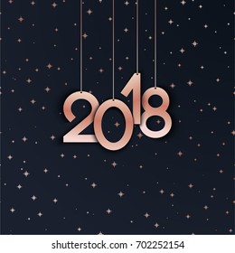 2018 new year. Pink gold number. Vector dark background with stars