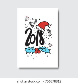 2018 New Year Postcard Doodle Isolated On White Background Cute Holiday Greeting Card Vector Illustraion
