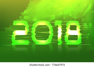 2018 New Year! Poster cyber 2018. Electronic effect, fuzzy, neon.