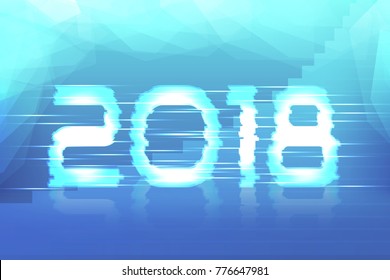 2018 New Year! Poster cyber 2018. Electronic effect, fuzzy, neon.