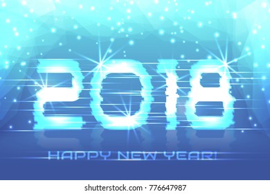2018 New Year! Poster cyber 2018. Electronic effect, fuzzy, neon.