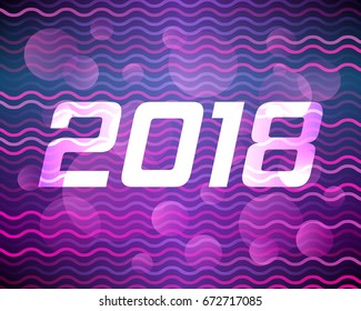 2018 new year poster in trendy neon colors with wave texture.