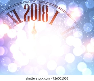 2018 New Year shining background with clock. Vector illustration.