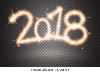 2018 new year sparkler sign. Firework sign isolated on transparent background. Sparkling symbol of New Year's and christmas celebration. Applicable for banner, flyer, poster. Vector illustration