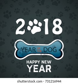 2018 New year with a trace of the dog, paw print. Element for holiday design. Vector illustration.