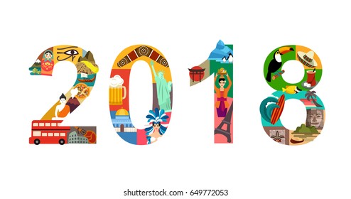 2018 New Year Travel Vector Illustration