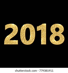 2018 new year typographic text with golden glittering sequins texture text, festive writing typography design. Vector illustration.