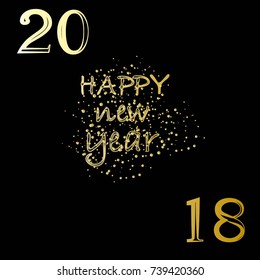 2018 New Year Vector Black background with gold glitter confetti.