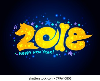 2018 New year vector card with yellow dog