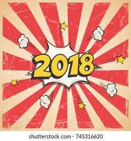 2018 New Year vintage postcard or greeting card template. Vector 2018 New Year retro design.